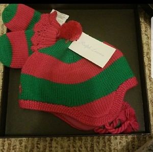 Ralph Lauren children's hat & glove set 6-9months